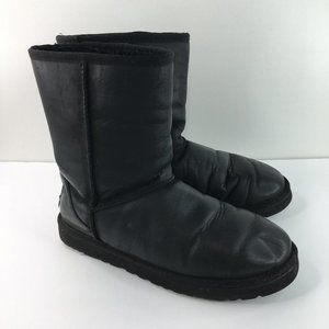 Ugg Black Leather Classic Short Boots #1005093 Size 11